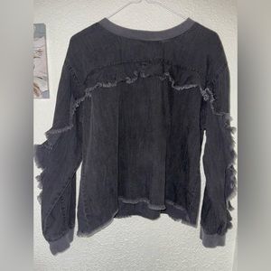 Two by Vince Camuto black denim fringe top